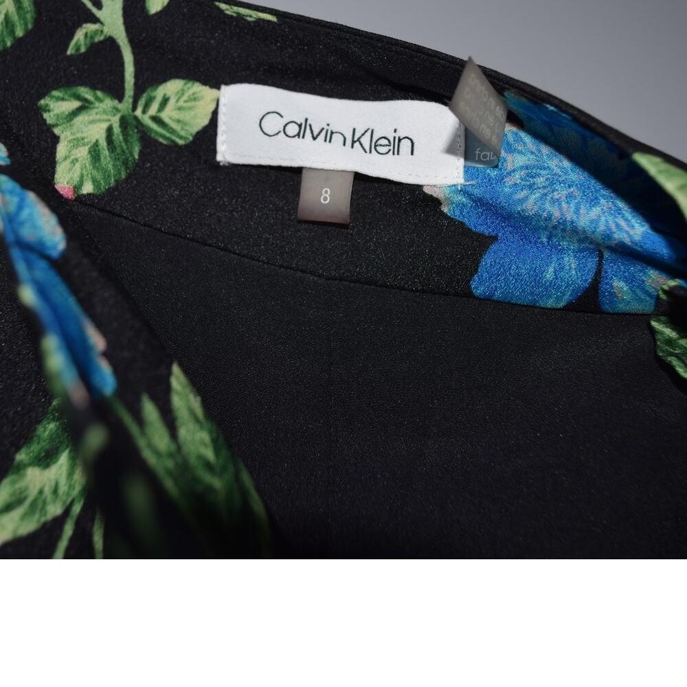 Calvin Klein Patchwork Floral Midi Skirt Black Multi Print Size 8 - Picture 4 of 4